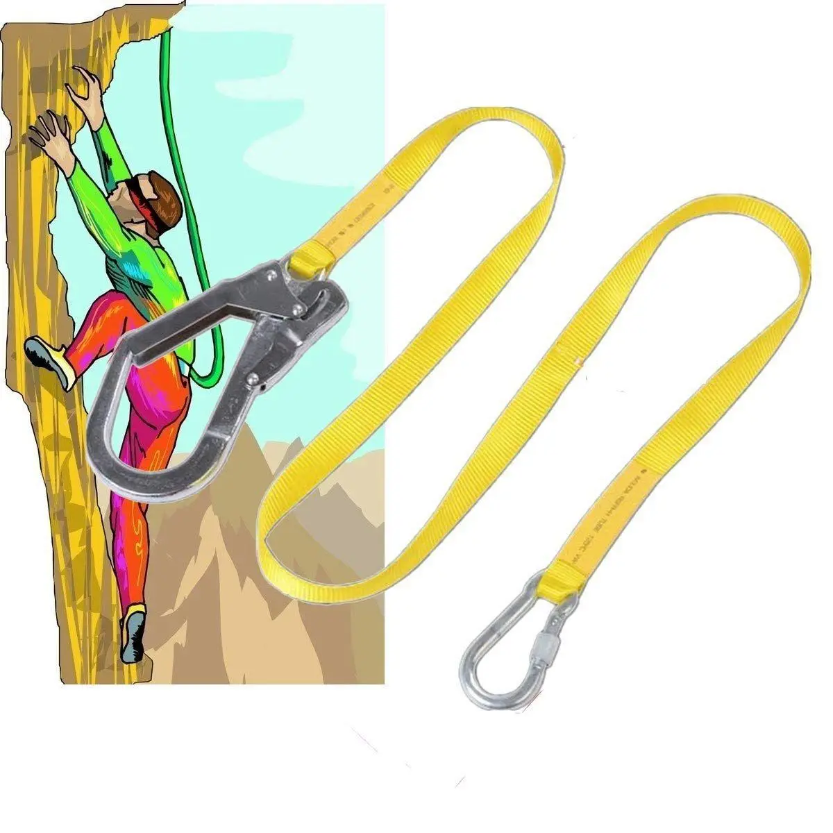 

Safety Lanyard, Outdoor Climbing Harness Belt Lanyard Fall Protection Rope With Large Snap Hooks, Carabineer