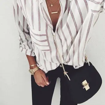 

Women Blouses 2019 Autumn Fashion Long Sleeve Turn Down Collar Shirt Office Striped Shirt Casual Plus Size Top Blusas Femininas