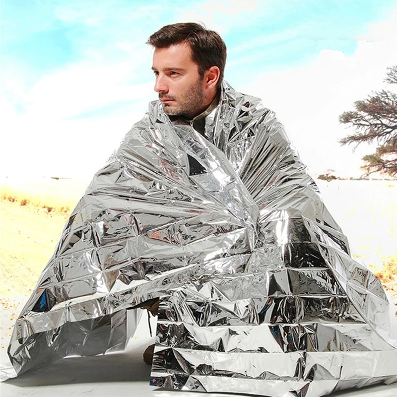 

survive thermal mylar lifesave camp warm heat dry keep foil bushcraft outdoor rescue emergent blanket first aid kit treatment