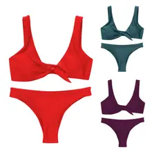 Женский однотонный пуш-ап мягкий бюстгальтер купальник женский бантик бандажный комплект бикини купальники треугольные купальники купальный костюм