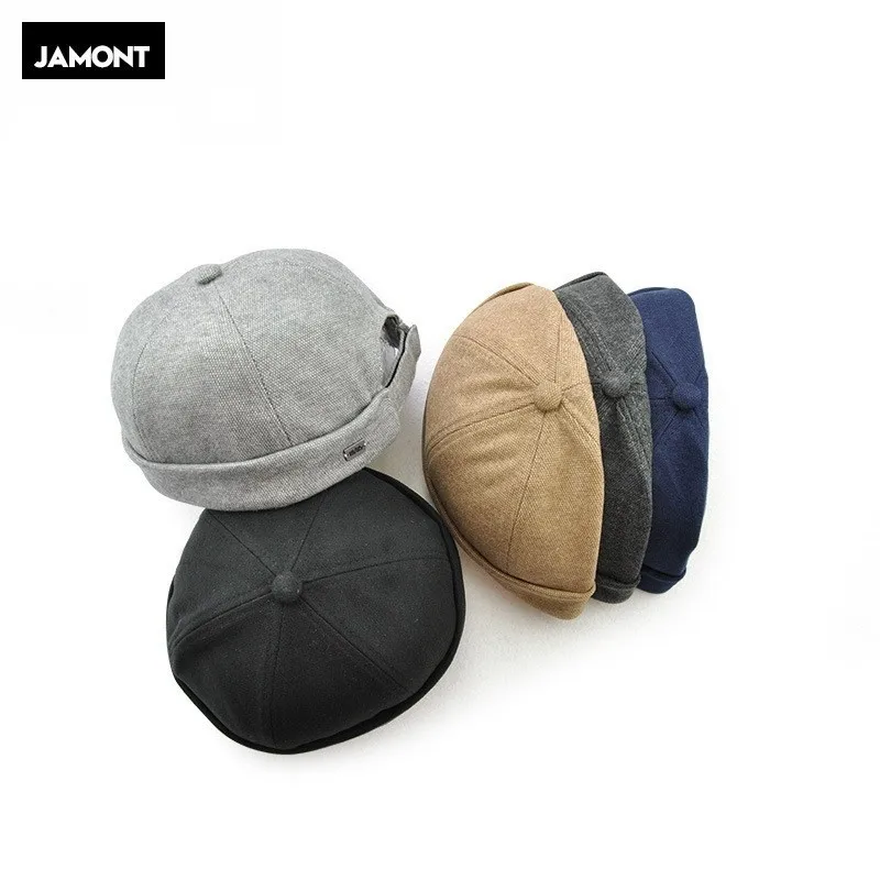 

Novelty Fold Skullcap Retro Sailor Cap, Men Women Warm Rolled Cuff Bucket Cap Brimless Hat Adjustable Hook & Loop Bonnet