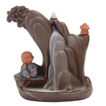 

Rockery Backflow Incense Burner Smoke Waterfall Incense Holder Little Monk Ceramic Censer Home Office Incense Crafts Meditation