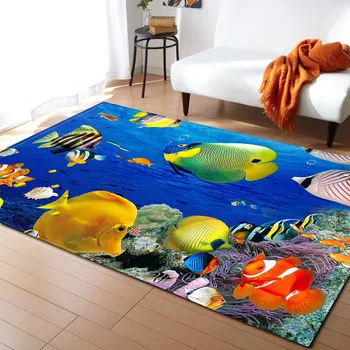 

Sea Ocean World Fish Print Large Carpets For Living Room Area Rugs Bedroom Children Theme Room Decoration Mat kilim tapis salon