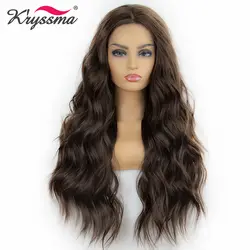 Kryssma синтетический синтетические волосы на кружеве парик длинные волнистые темно коричневый Искусственные парики для женщин 22 дюйм(ов)