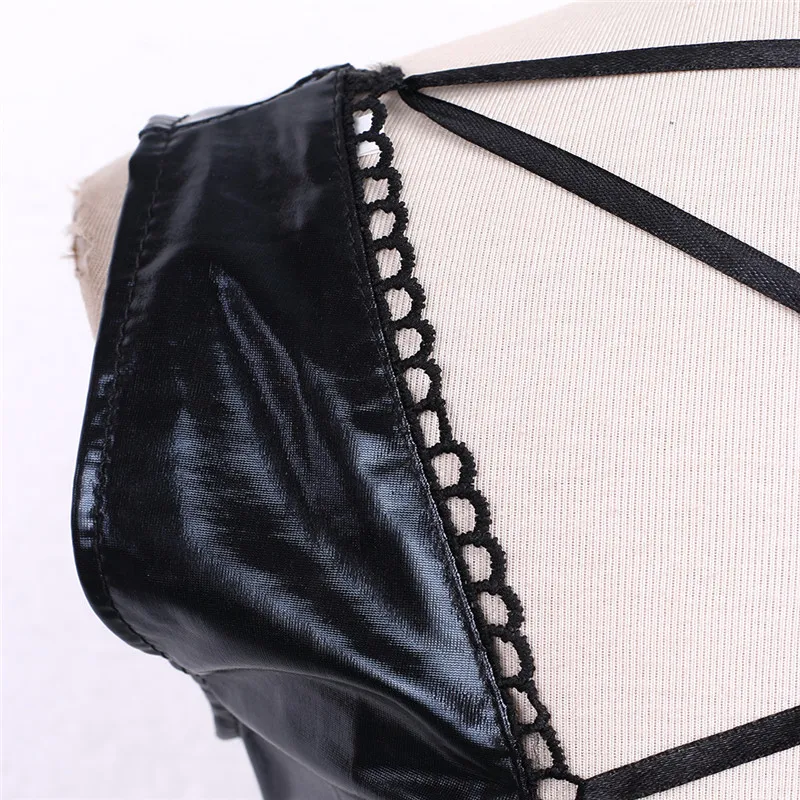 Сексуальное женское черное платье из искусственной кожи с квадратным воротником