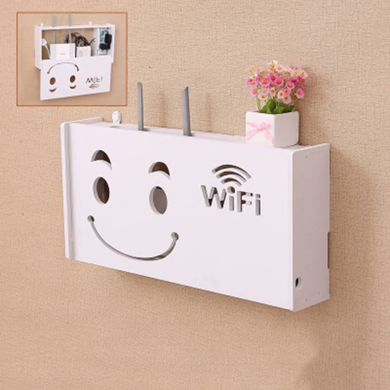 

1PC Wireless Wifi Router Storage Box PVC Plastic Shelf Wall Hanging Plug Board Bracket Organizer Home Decor White Organization