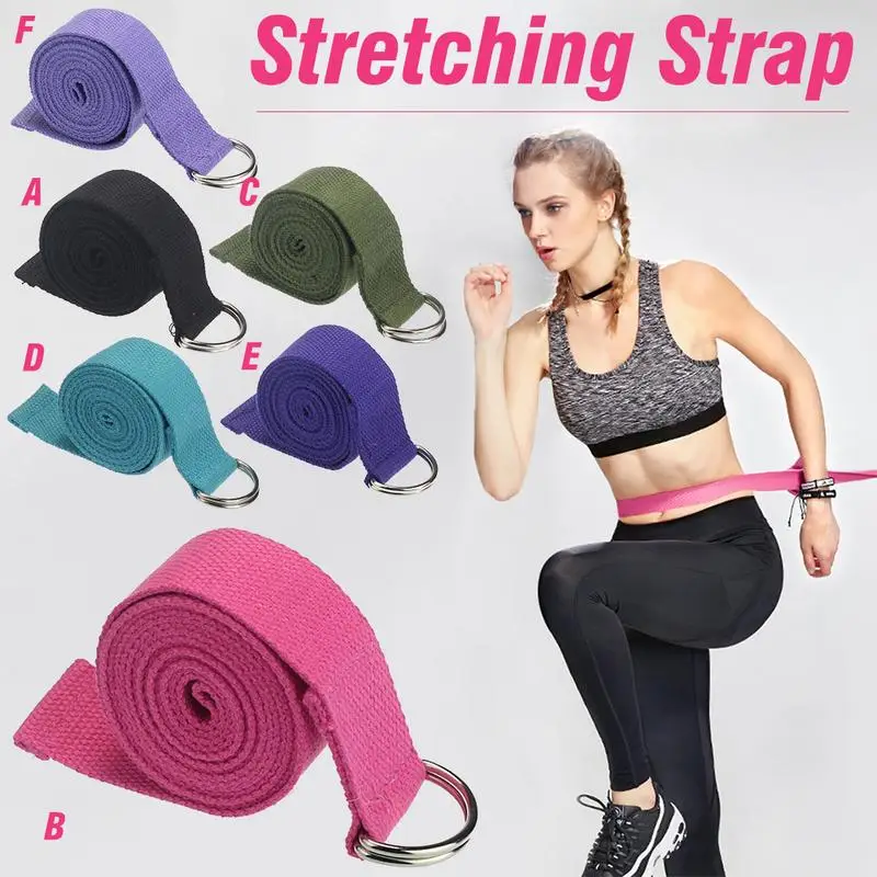 

183cm Blend Cotton Sports Waist Legs Yoga Fashionable Cotton Stretching Strap Adjustable Solid Durable Tension Belt With Ring