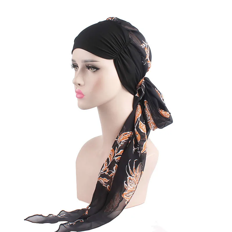 

Print Muslim Hijab Islamic Turban Hat Chiffon Women Underscarf Caps Instant Head Scarf Soft Elastic Band Beanie Turban Headwear