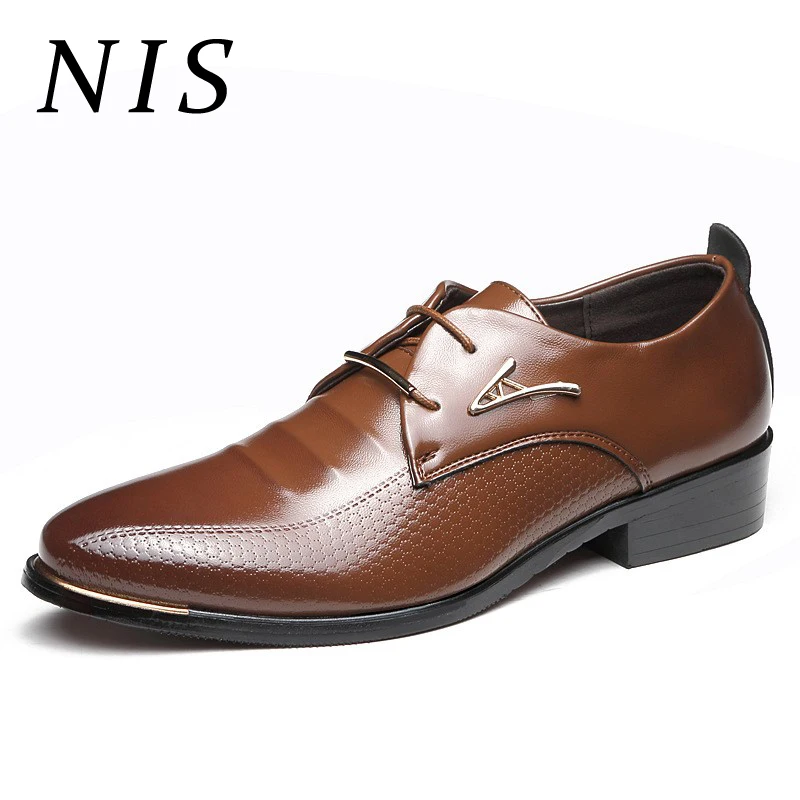 

NIS Big Size 39-44 Men Dress Shoes PU Leather Formal Lace-up Oxford Business Shoes Pointed Toe Fashion Wedding Flats For Man New