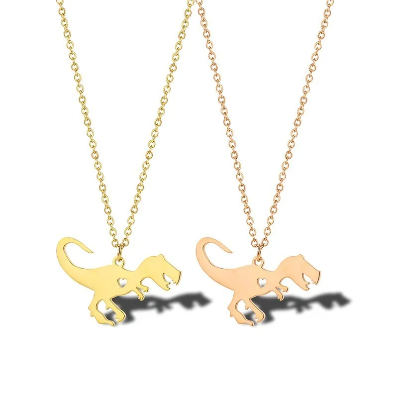 Gold Dinosaur Necklace In Stainless 