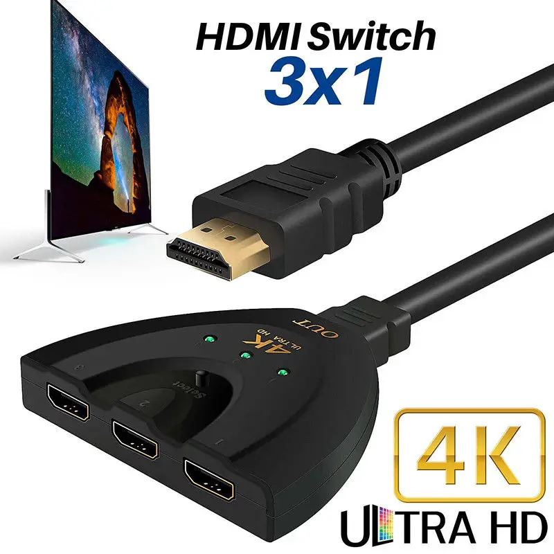 

Mayitr 3 in 1 out Ultra HD HDMI Splitter 3 Port High Definition 4K*2K 1080P Multi Switch Switcher HUB Box Cable for HDTV PC