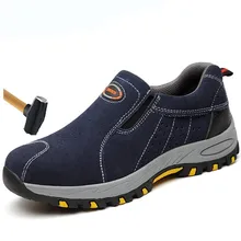 Мужские ботинки размера плюс, Мужские дышащие рабочие ботинки из коровьей замши со стальным носком, Мужская противоскользящая защитная обувь с прокалыванием