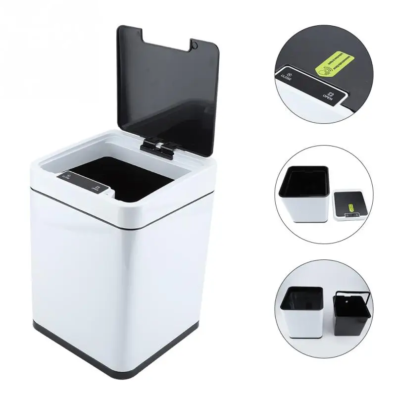 

10L Smart Sensor Trash Can Square Automatic Wireless Induction Waste Bin Stainless Steel Eco-friendly Dustbin Household Trash Bi