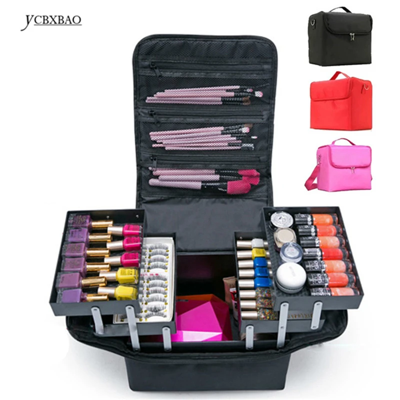 

Fashion Women Makeup Organizer Large Capacity Multilayer Clapboard Cosmetic Bag Case Beauty Salon Tattoos Nail Art Tool Bin