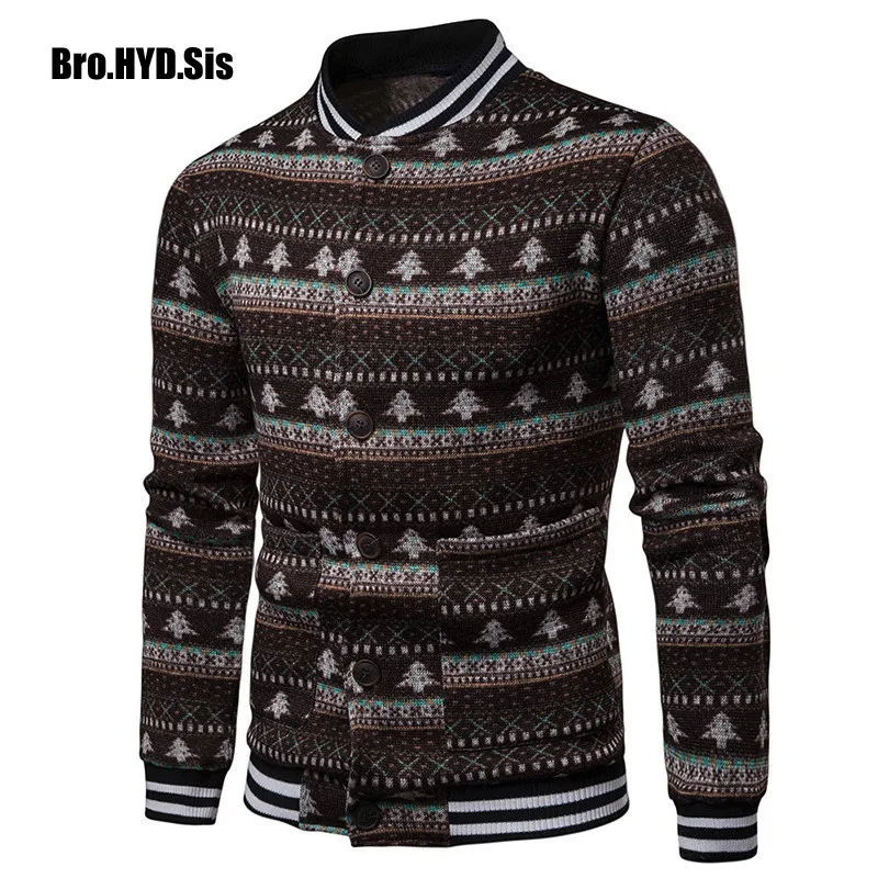 2018 New Christmas Striped Sweaters Cardigan Men Crew Neck