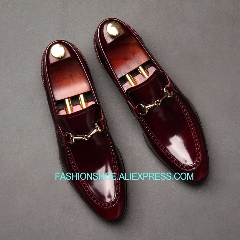 

Wine Red Black Patent leather Formal Business Shoes Flat heel Wedding Party Dress Shoes for men