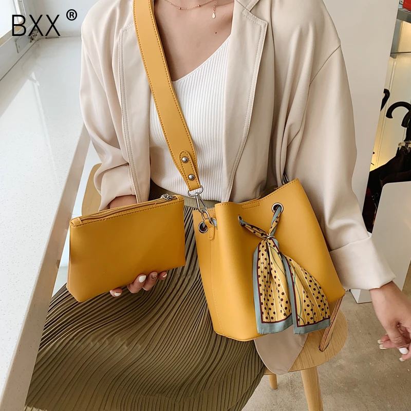 

[BXX] Women's Single Shoulder Crossbody Bag All-match Composite Bag Scarf Handbag 2019 Female Large Capacity Bucket Bags HE918