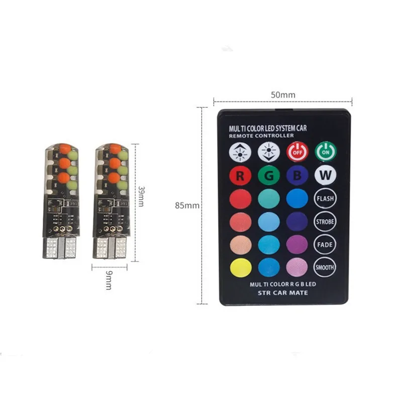 

Led W5W T10 RGB Clearance light New Universal Car RGB COB 12SMDs Colorful Multi Mode Car Light Bulbs With Remote Controller