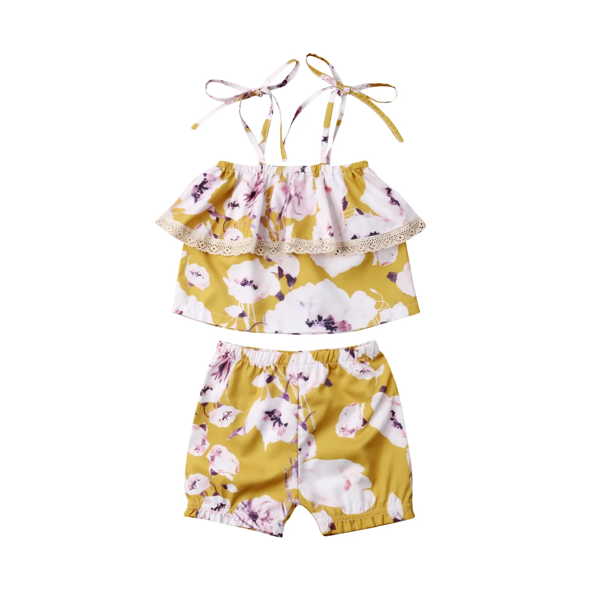 

2019 Newest Style Toddler Baby Girl Summer Flower Sleeveless Tops+Shorts 2PC AAdorable Outfits Clothes Set Size 1-7Years
