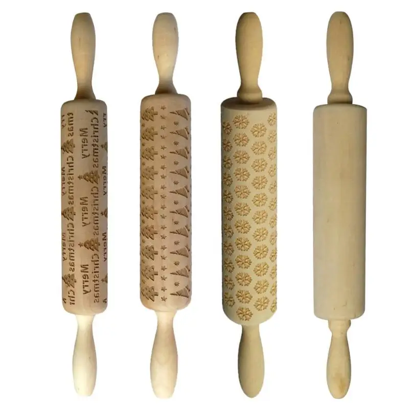

Christmas Embossing Rolling Pin Cookies Biscuit Fondant Cake Baking Dough Engraved Roller Stick Rolling Pin Snowflake Navidad