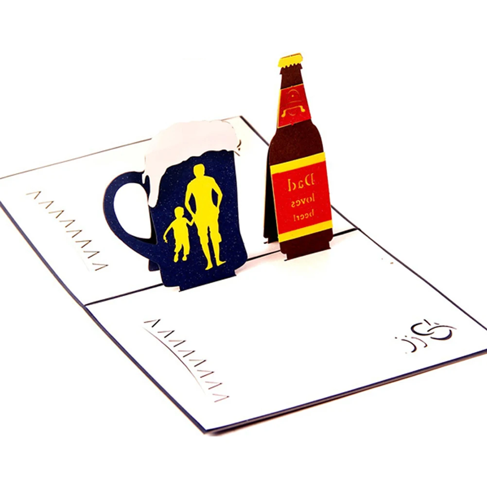1 шт день отцов креативная поздравительная открытка 3D Pop Up Dad Loves Beers ручная работа