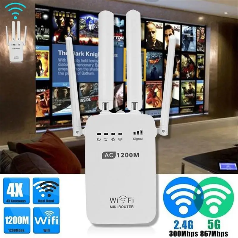 300/1200Mbps Dual-Band 2.4/5G 4-Antenna WIFI Range Extender WiFi Repeater Wireless Wi-Fi Router Home Network Home Supplies 300/1200Mbps Dual-Band 2.4/5G 4-Antenna WIFI Range Extender WiFi Repeater Wireless Wi-Fi Router Home Network Home Supplies