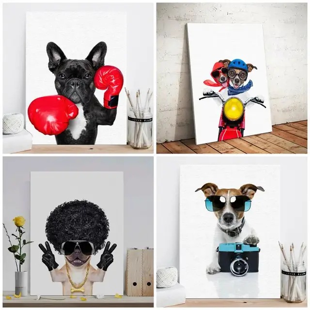 Nordic Style Boxing Dog Canvas No Frame Art Print Painting Poster Funny Cartoon Animal Wall Pictures Nordic Style Boxing Dog Canvas No Frame Art Print Painting Poster Funny Cartoon Animal Wall Pictures For Kids Room Decoration
