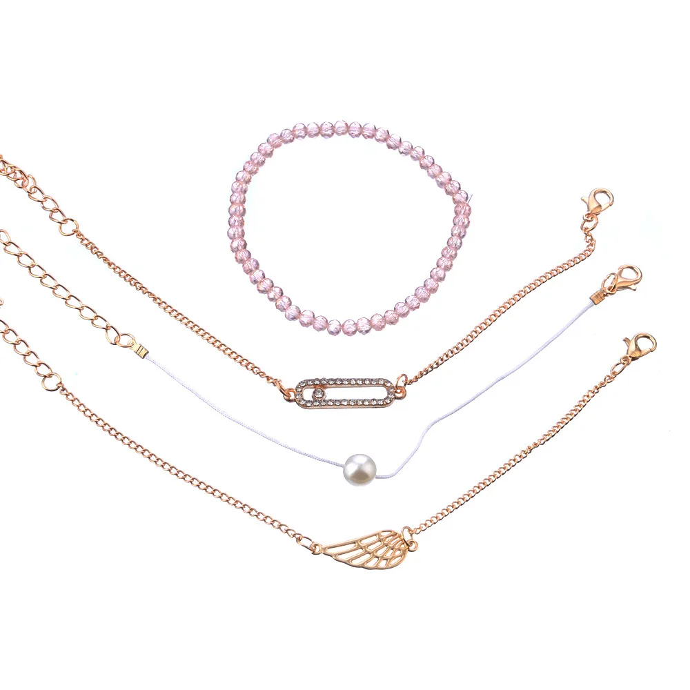 

Shellhard 4 Pcs/Set Geometric Wing Bead Charm Bracelets For Women Multilayer Pearl Chain Bracelet Female Simple Jewelry