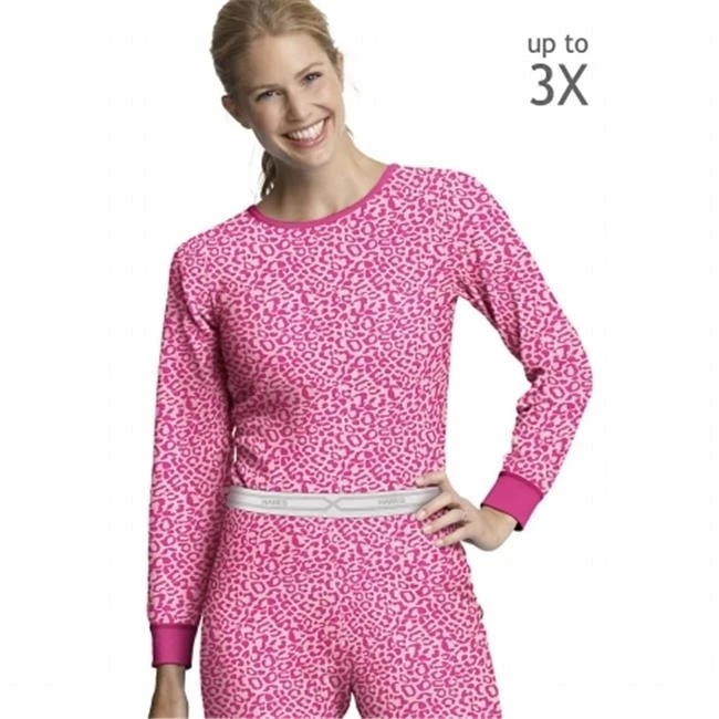Pink Leopard Womens X-Temp Thermal Printed Crew - Size M |