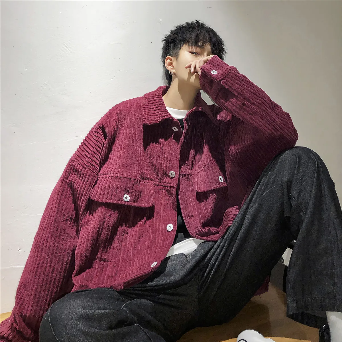 2019 Men's Corduroy Fabric Coats Streetwear Brand Bomber Jackets Fashion Outerwear Grey/red/khaki Color Windbreaker Size M-XL