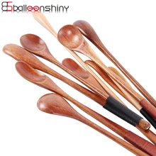 BalleenShiny Wooden Dessert Spoon Long Handle Wiring Coffee Stir Honey Milktea Scoop Cute Tableware Jam Cream Milktea Tools