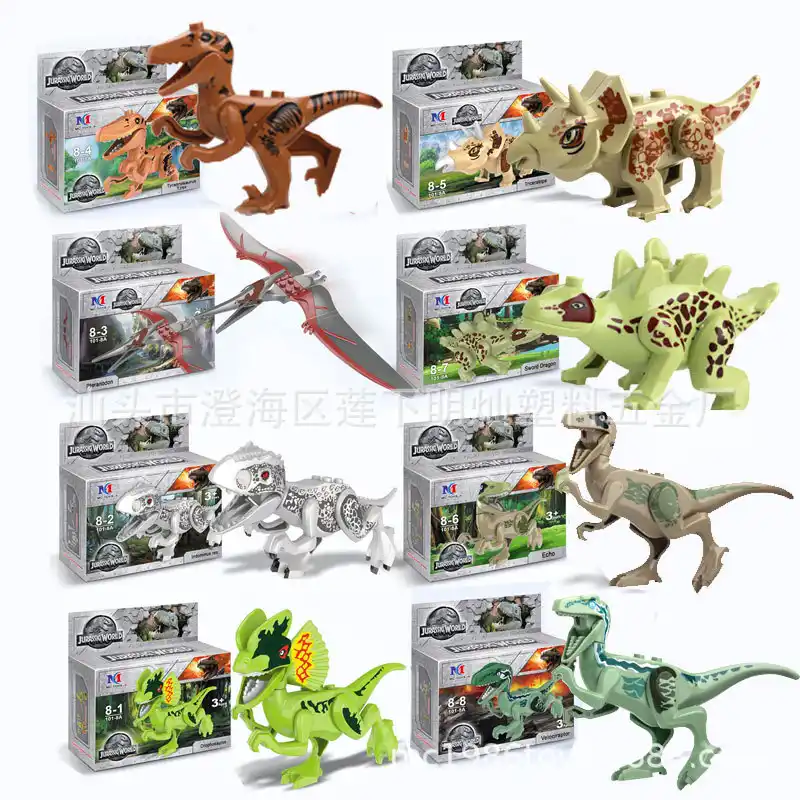 dinosaur assembling building blocks