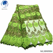 BEAUTIFICAL french lace fabric light green guipure laces embroidered net fabric with rhinestones african lace fabric ML38N99