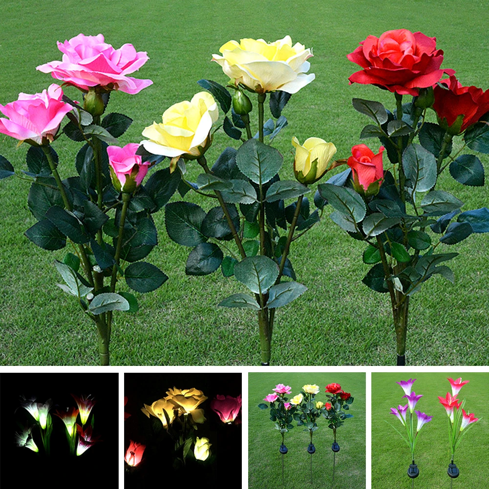 

Artificial Solar Power Sunlight Lily Rose Flower Garden LED Light Decoration and Best Decoration for Party (red)