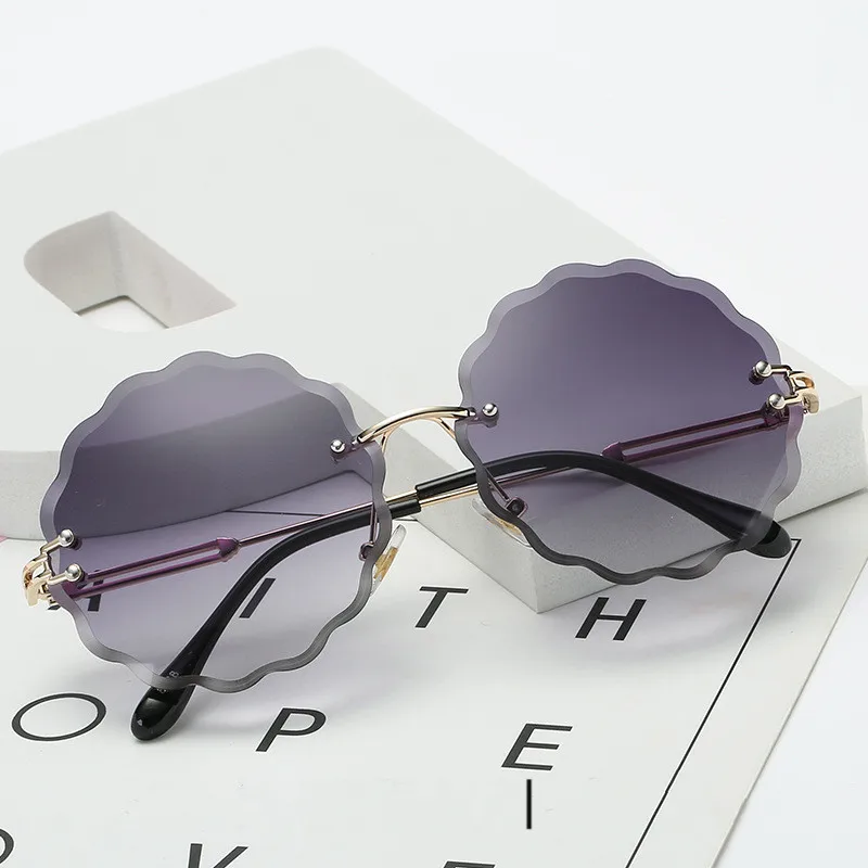 

Oulylan Round Sunglasses Women Classic Brand Rimless Flower Shape Sun Glasses UV400 Gradient Sunglass Female Metal Eyewear