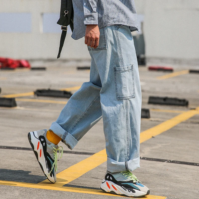 Autumn And Winter New Boutique Men's Cotton Polyester Loose Temperament Casual Jeans Fashion Solid Color Youth Trousers