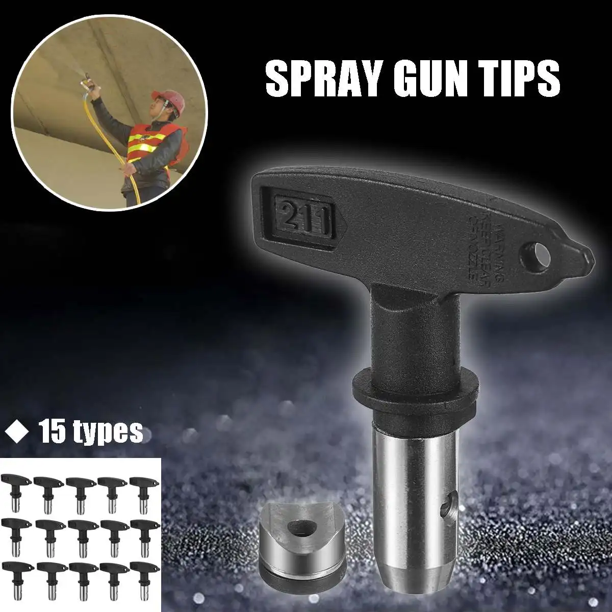 

1Pcs 15Type Airless Spray Nozzle Head Black Tungsten Steel Airless Paint Spray Tip Sprayer Nozzles 211-517 45x50mm