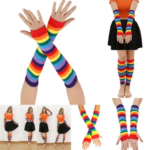 Fashion Women's Sunscreen Rainbow Socks Gloves Thigh Striped Slim Leg colour