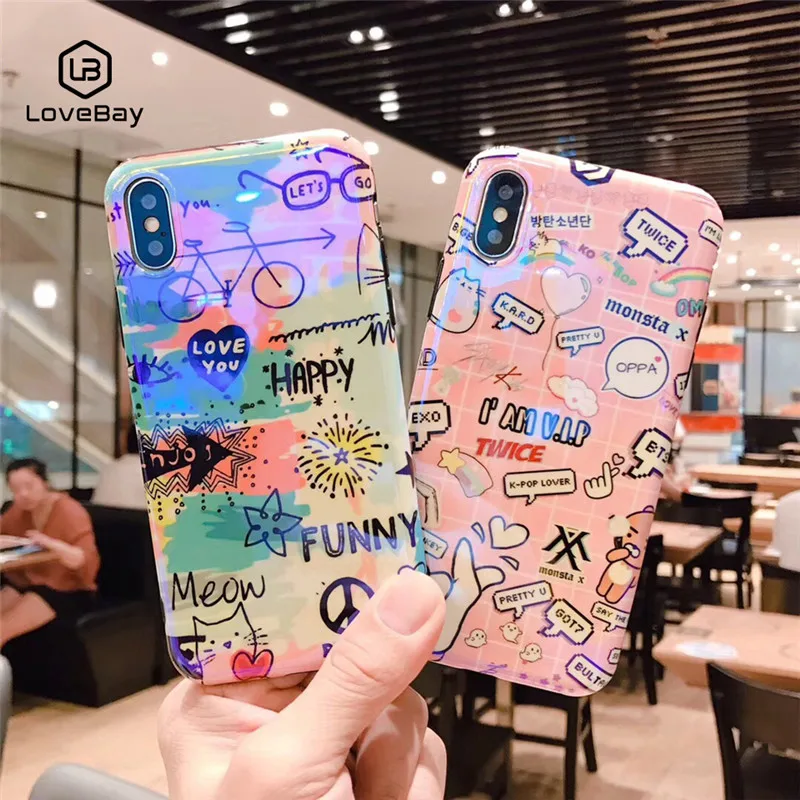 Lovebay Blue Ray Phone Чехол для iPhone 6 6s 7 8 Plus X Dreamy любовное письмо с сердцами узор глянцевый