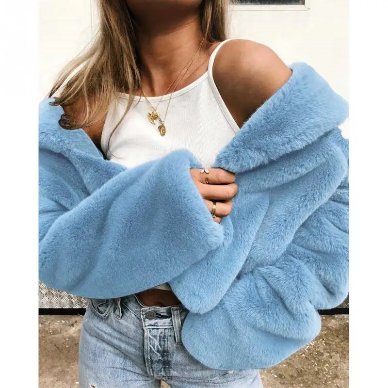 

Fashion Autumn Winter Sexy Turn-down Collar Solid Color Women Warm Plush Coat