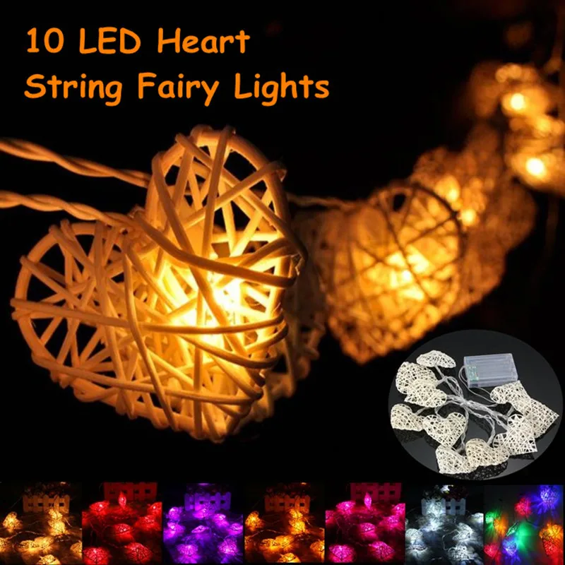 

10 LED 1.8M Heart Shaped Rattan String Light Battery Operated Led Fairy Light Outdoor Garden Wedding Party Christmas Decor