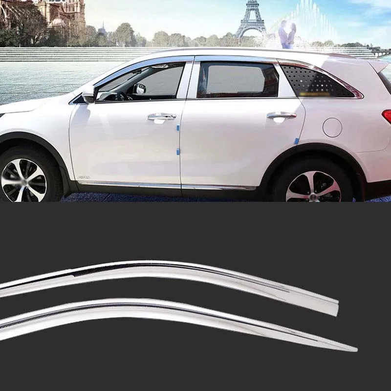 1 комплект хромированных боковых козырьков от дождя для Kia Sorento 2014 2018|Навесы и