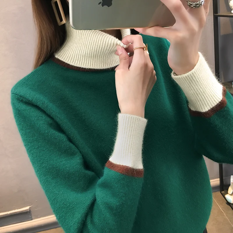 PEONFLY Autumn Winter Thick Turn-down Collar High Elasticity Casual Pullovers Female Thick Turtleneck Knitted Women Sweater