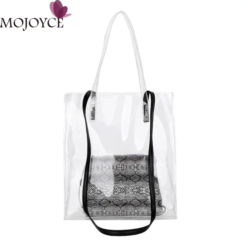 

2019 New Girls 2pcs/set Transparent PVC Jelly Totes Messager Crossbody Bags Women Snake Clutch Shoulder Handbags