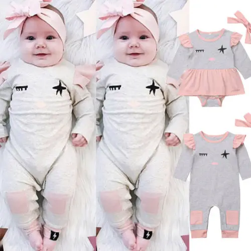 

0-24M Newborn Baby Girls Jumper 2019 New Long Sleeves Bodysuit Clothes Jumpsuit Dress 2PCS Outfits Set Wholesale