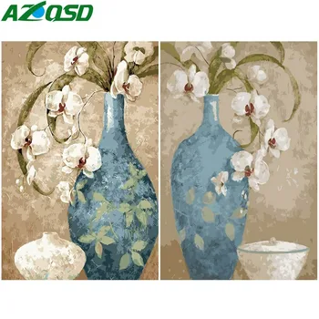 

AZQSD Oil Painting Flower In Vase Painting By Numbers Paint Flower DIY Canvas Picture Hand Painted Home Decoration SZYH6210