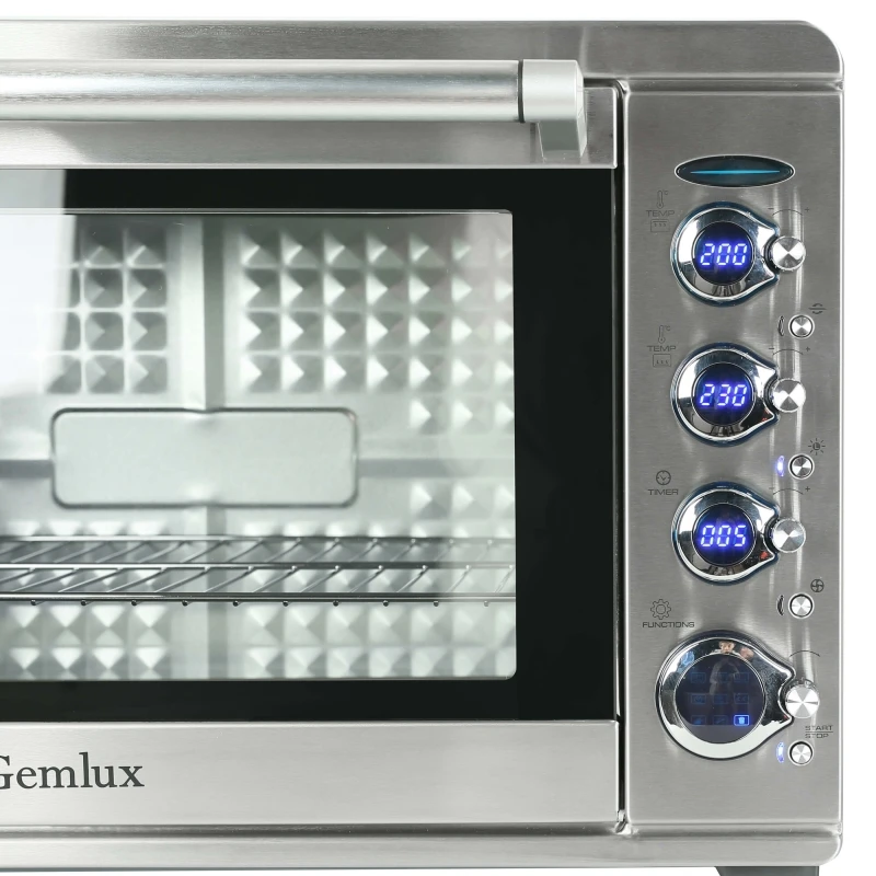 Мини-печь GEMLUX GL-OR-2265LUX(мощность 2200 Вт, объем 65 л, электронное управление, корпус из нержавеющей стали, таймер, роторный гриль