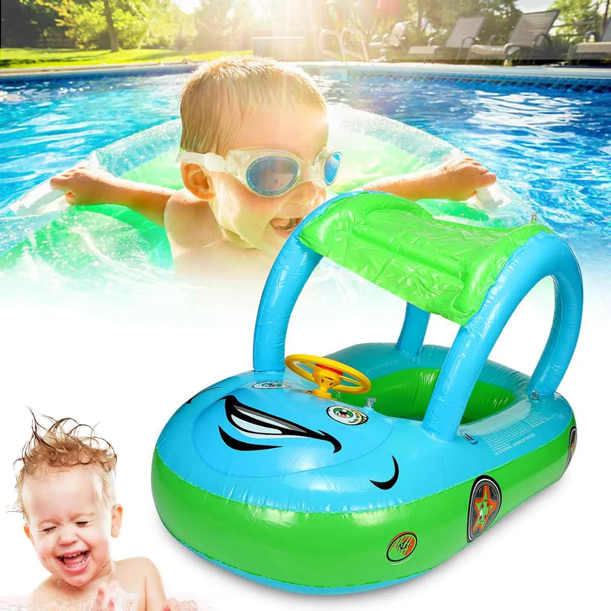 

Ages 6-36 Months Baby Baby Kids Summer Float Seat Boat Sun shade Tube Ring Car Swim Pool For Load-bearing Water Sport Fun Toys