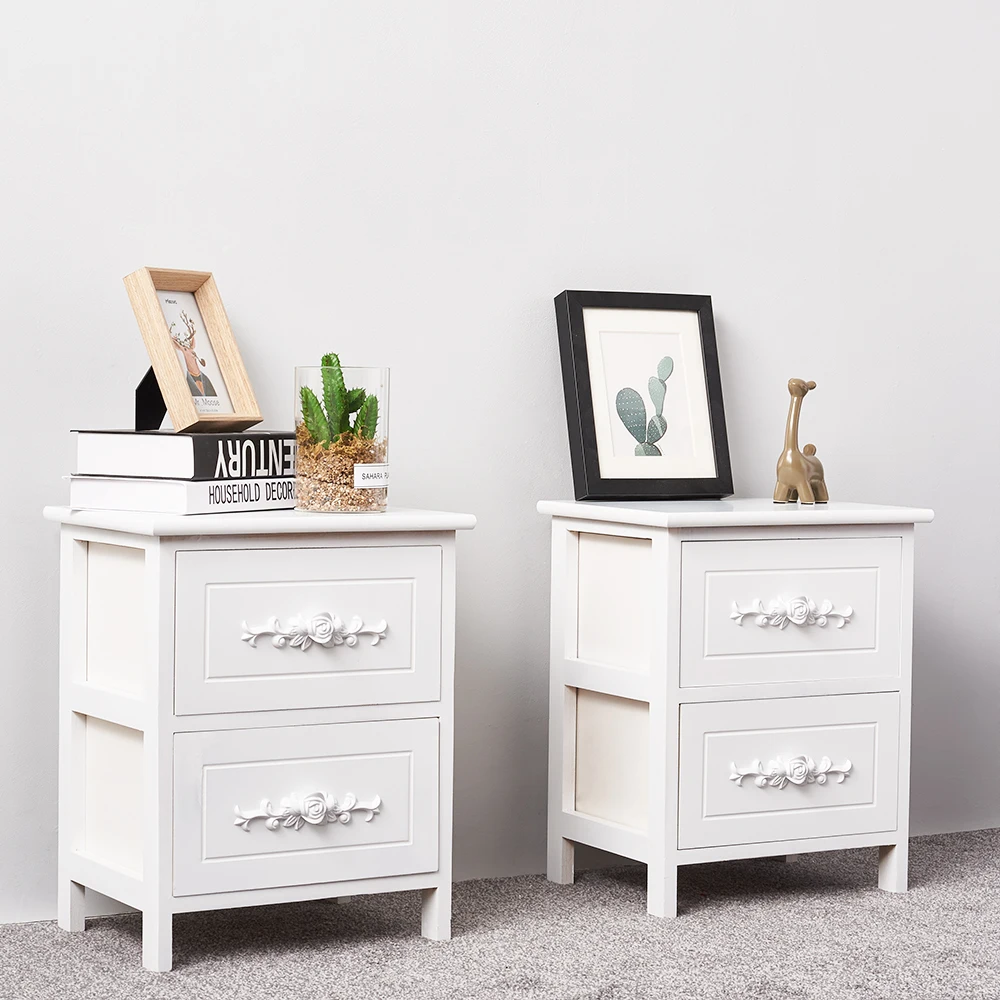 Wooden Storage Cabinet with Drawer Nightstands Lamp Table Side Table with Wood Legs Home Living Room Bedroom White Panana Bedside Table
