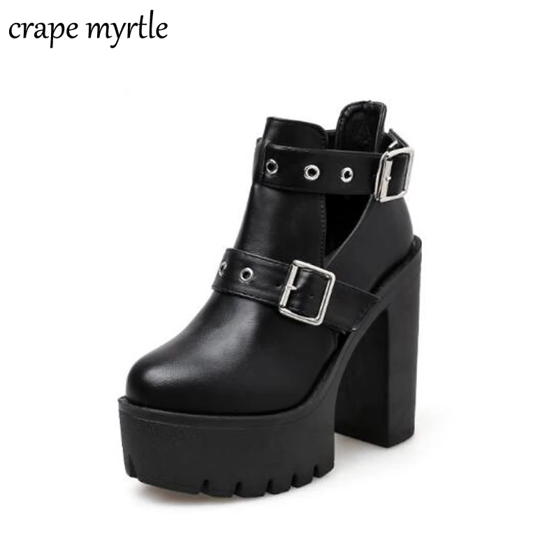 

platform shoes punk boots women spring shoes ankle boots High Heel motorcycle Boots woman designer shoes botas mujer YMA644
